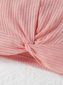 SHEIN 年輕女孩肋編扭結下擺t恤和短褲套裝