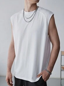 Manfinity Hypemode Men's Summer Solid Color Round Neck Casual Tank Top - White - View 3