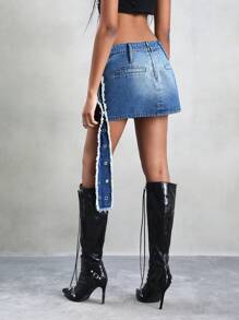 Denim Rock mit Schnallengürtel Detail