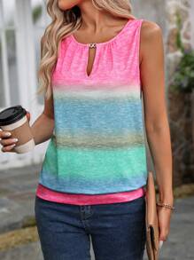 INAWLY Áo ba lỗ cổ tròn ombre cho mùa hè - Hồng - Xem 5