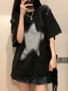 Detachable Design American High Street Style Unisex All-Match Short Sleeve T-Shirt