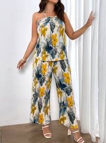 Flirla Bộ áo và quần ống rộng xếp ly ngày lễ dành cho nữ Plus Size - Nhiều màu - Xem 1