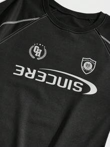 Manfinity Sporsity Sweat-shirt à manches raglan avec lettre graphique Plus