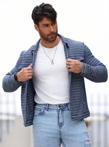 Manfinity Homme Chaqueta de mezclilla casual con bolsillo de solapa para hombre para uso diario