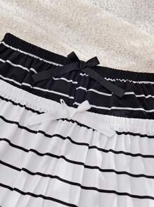 2pcs Plus Size Women's Striped Waist Tie Casual Pajama Cozy Pants, Fall Winter Clothes - Multicolor - View 3