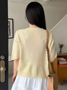 DAZY Top a maglia con motivo a fiocco, ideale per primavera e autunno, con volant - Giallo - Visualizzare 6