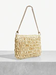 SHEIN SXY Túi xách nữ, Túi xách có quai xách, Túi cói, Thời trang, Thanh lịch, Đơn giản, Cá nhân hóa, Dành cho bãi biển, Kỳ nghỉ, Ngày lễ, Mùa hè, Bên bờ biển, Hoàn hảo cho kỳ nghỉ bãi biển, Du lịch, Mua sắm và những vật dụng cần thiết cho kỳ nghỉ - Màu be - Xem 3