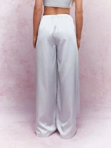 MISSGUIDED 缎面抽绳阔腿裤 办公室装 - 灰色 - 查看 2