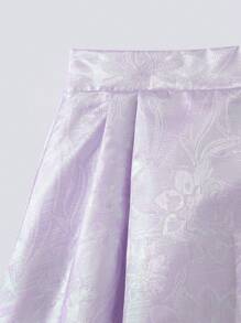SHEIN 少女紮僧節圓領上衣，襯有荷葉邊&提花裙2件套裝，適用於節日和度假場合，夏季 - 紫色 - 查看 7