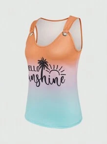 SHEIN LUNE Blusa sin mangas hueca con estampado degradado con letras del alfabeto para mujer en verano