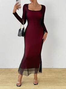 Chiquease 2024 Autumn Winter New Net Mesh Mermaid Dress - Red - View 3