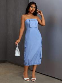 SHEIN SXY 夏季側邊翻蓋口牛仔筒裙