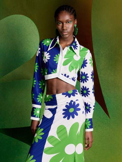 Alice McCall Camisa de manga corta con botones y estampado floral tipo bohemio/boho para mujer, diseñada para vacaciones, verano, playa, festivales, Ibiza