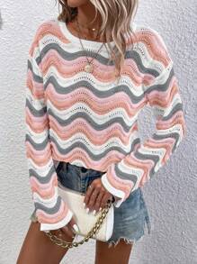 SHEIN LUNE Áo len dệt kim trễ vai kiểu Pointelle của Chevron - Nhiều màu - Xem 1