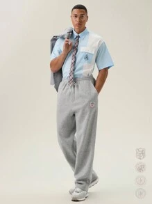 SWAVVY 男士宽松直筒针织裤，开学季外出直筒运动裤，适合送给老公、男朋友的礼物 - 灰色 - 查看 5