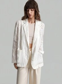 Ontre Áo khoác vest nữ tay dài phối ren, trang phục thường ngày mùa thu, trang phục - trắng - Xem 6