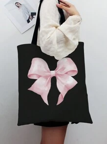 ROMWE Bow Pattern Double-Sided Printed Canvas Shoulder Bag Valentines, Fashionable Bow Purse For Women, Cute Bow Bag For Women , Bow , Kawaii - Multicolor - View 4