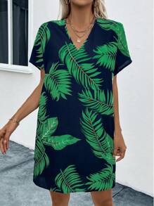 Breezaya Vestido túnica con manga murciélago y estampado tropical para el verano