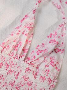 SHEIN SunnyBelle Rochie de vară fără spate cravată cu imprimeu floral - Multicolor - Vizualizare 3