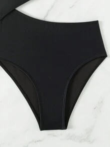 SHEIN Swim Women's Asymmetrical Neck Cut Out Black One-Piece Swimsuit - Black - View 6