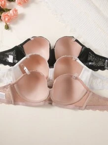 3入組女性無肩帶胸墊內托聚攏文胸 - 彩色 - 查看 3