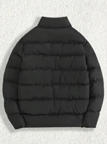 SHEIN Cottnline Men Letter Printed Regular Puffer Coat - Black - View 2