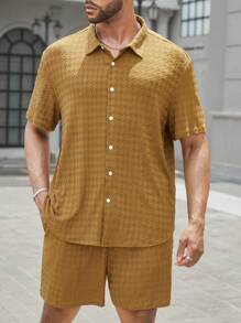 Manfinity Homme Men Allover Print Shirt & Shorts For Summer - Brown - View 5