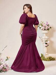 SHEIN Belle Váy dạ hội sang trọng cổ vuông xếp li bằng vải satin bóng dáng công chúa nàng tiên cá cỡ lớn, váy dự tiệc cưới trang trọng, dự tiệc tốt nghiệp, tiệc tối - Màu tím - Xem 2