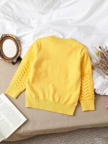 Young Girl 3D Floral Texture Cute & Personalized Sweater For Autumn And Winter, Girls Knit Sweater, Yellow Baby Sweater, Toddler Girl Sweater