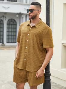 Manfinity Homme Men Allover Print Shirt & Shorts For Summer - Brown - View 1