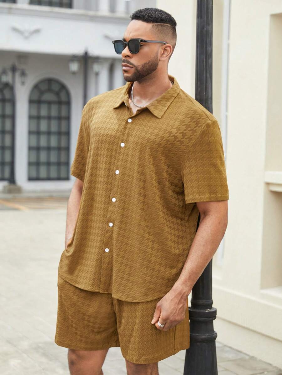 Manfinity Homme Men Allover Print Shirt & Shorts For Summer - Brown - View 1