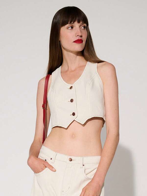 WESTFADE Premium 100% Cotton Non-Stretch Crop Denim Tank Top