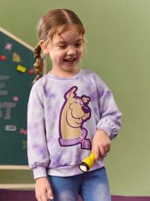 SCOOBY-DOO X SHEIN Felpa con cappuccio Tie-Dye viola stampata con cartoni animati di ragazze giovani, dolce e carina maglietta casual per la primavera e l'autunno