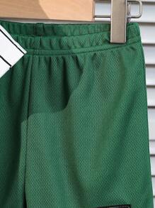 Baby Boy/Girl Summer Letter Print Striped Short Sleeve Top & Elastic Waist Shorts Set, Suitable For Daily Wear, Going To School, Traveling, And Sports In Spring/Summer