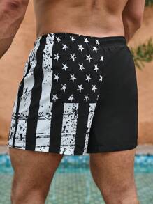 Palasendo Quần bơi nam in họa tiết ngôi sao có dây rút eo, quần short đi biển, đi nghỉ, phong cách Hawaii - màu đen - Xem 2