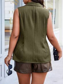 Calvaya Chaleco blazer con cremallera y encaje de contraste para uso diario en tallas grandes - Verde militar - Ver 2