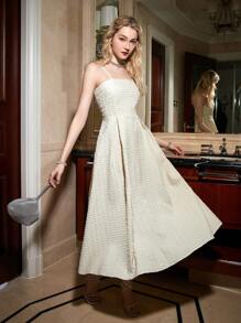 Aveloria Rosie Textured Fabric Women Spaghetti Strap Dress - Beige - View 3