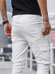 Manfinity Homme Quần lót nam có túi bên hông cotton trơn toàn màu trắng đi chơi - trắng - Xem 4