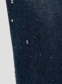 SHEIN Vintage Y2K Tween Girl Rhinestone Studded Detailed Wide Leg Jeans, Fashionable And Versatile - Medium Wash - View 5