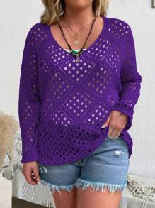 SHEIN LUNE Plus Khoét vai thả khoét vai cho mùa hè - Màu tím  Violet - Xem 5