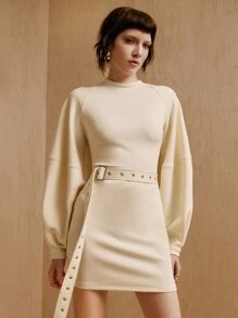MONSE Mathilde Lhomme Designer Mini-jurk met gestructureerde mouwen en riem, elegante jurk, voor vakantie, feestoutfit, verjaardagsoutfits, lente, festival