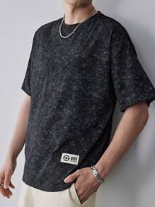 Manfinity Hypemode Áo thun nam tay ngắn dáng rộng có thiết kế in chữ - Màu xám đen - Xem 3