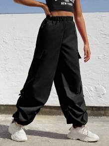 SHEIN Explorewe Tween Girls' Pocketed Jogger Cargo Pants, School, Campus, College