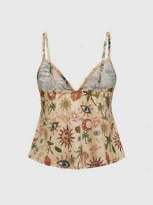 ROMWE Hippie 花卉印花對比蕾絲Cami上衣
