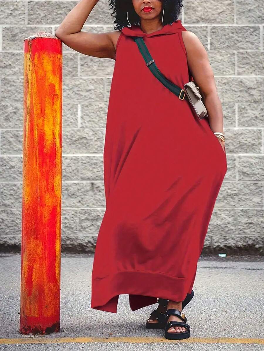 SHEIN Cộng với váy có mũ trùm đầu - Đỏ - Xem 1