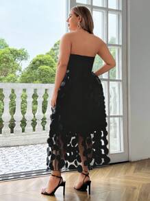 Celure Plus Size Women's Fashion Mesh 3D Circle Patchwork Dress - Black - View 2