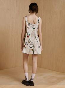 MONSE Designer Mini Fruit Printed Summer Elegant Dress, Sundress For Holiday, Party, Vacation, Birthday Outfits, Beach, Festival, Ibiza Fits, Wedding Prom Dress - Multicolor - View 2