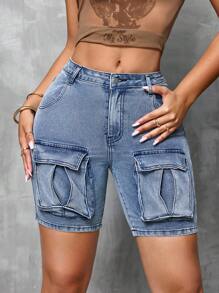 SHEIN SXY Flap Pocket Denim Shorts