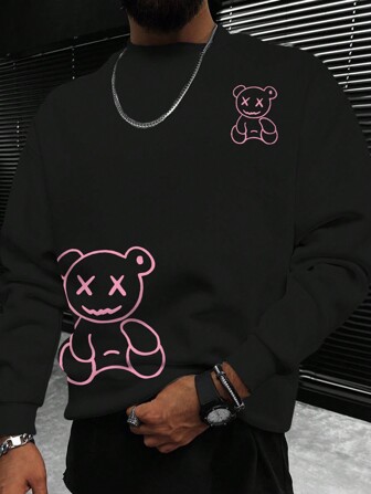 Manfinity Homme Herrtröja med björntryck, för hösten, långärmad topp