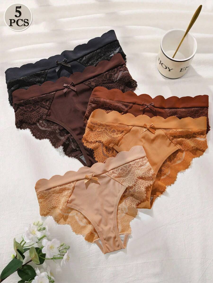 5入組女式蕾絲拼接三角褲組 - 彩色 - 查看 1